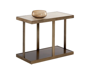 Sunpan Kamali Side Table: Stylish Beige Marble & Antique Gold Base – Modern Elegance for Your Living Space