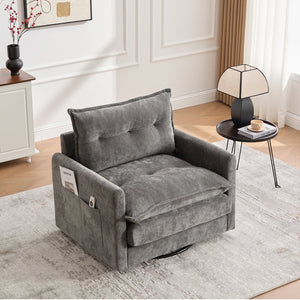 English Elm UNITED Swivel Barrel Chair with Chenille Upholstery, 360° Smooth Rotation, Padded Arm Comfort and Side Pockets for Living Room Relaxation Gray W1568P290087