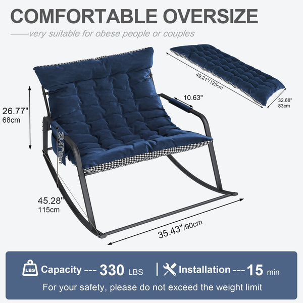 English Elm Rocking Ergonomic Lounge Recliner with Storage & Cushions, All-Weather Breathable Comfort for Patio Blue W2699P324194