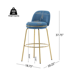 English Elm Christopher Knight Home® - Rio Claro Metal Upholstered Barstool Set of 2 – Sculptural Rounded Seat, Low Back, Stain-Resistant Fabric, Durable Frame, Space-Saving Design Blue,Gold N775P268026U