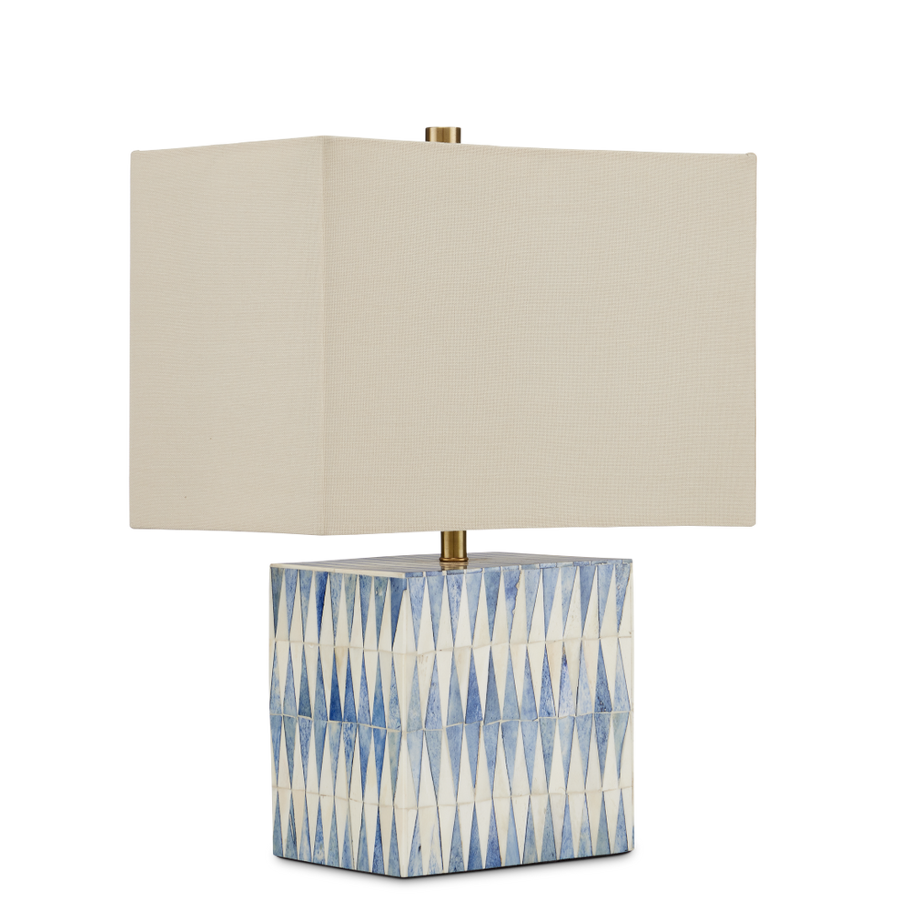 Nadene Stunning Blue & White Table Lamp – Handcrafted Bone Design with Elegant Linen Shade, 17.5" Tall