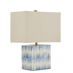 Nadene Stunning Blue & White Table Lamp – Handcrafted Bone Design with Elegant Linen Shade, 17.5" Tall