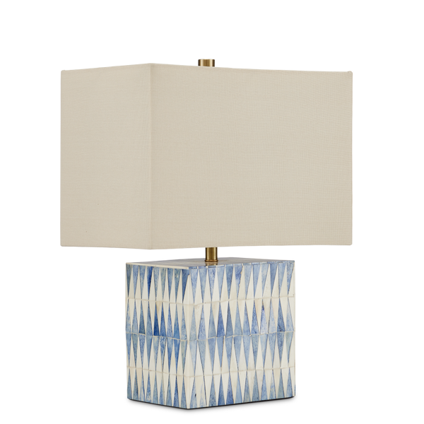 Nadene Stunning Blue & White Table Lamp – Handcrafted Bone Design with Elegant Linen Shade, 17.5" Tall