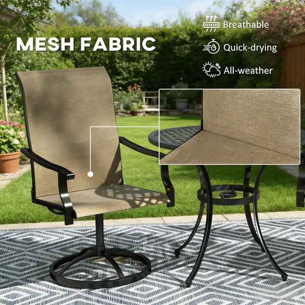English Elm High Back Swivel Outdoor Patio Chairs with Breathable Mesh and Powder Coated Steel Frame Black+Brown T3971P444455
