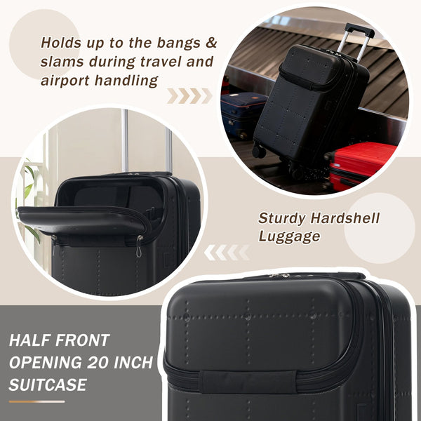 English Elm Luggage 5 Piece Hardside Abs Set with Front Access Carry on and Tsa Spinner Wheels Black N732P391557B