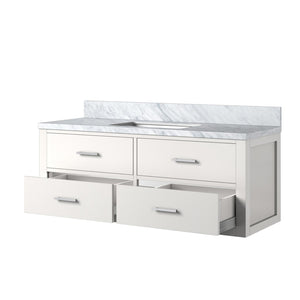 English Elm White Single Sink Vanity With Carrara Marble Top - Elegant Design, Durable Wood, Fully Assembled! B2731P258017-GIGA
