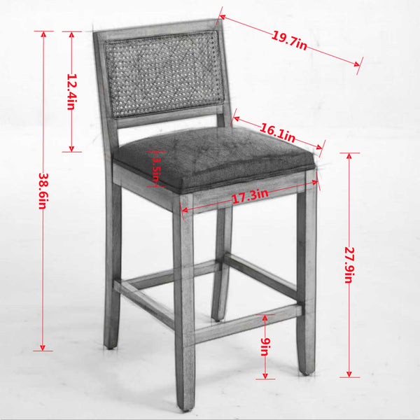 English Elm Full Solid wood rattan-back dining chair with breathable matte linen cushion, high-resilience foam comfort W1143P384366 W1143P384366
