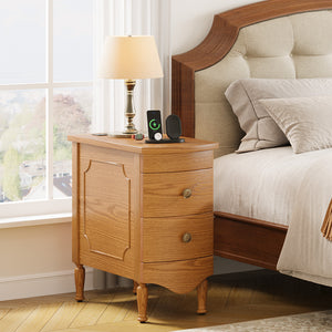 English Elm Vividwood Vintage 2 Drawer End Table with Built in Charging Station for Bedroom T5618P450771