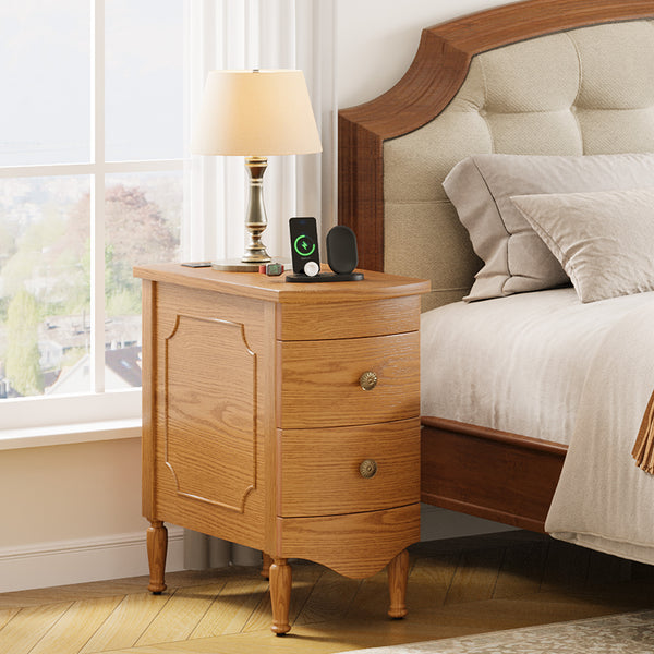 English Elm Vividwood Vintage 2 Drawer End Table with Built in Charging Station for Bedroom T5618P450771