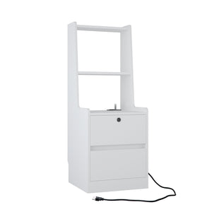 English Elm Nightstands with Built-In Charging, Voice-Control Night Light, Lockable Cabinet and Open Shelves for Bedroom White 45.86 L x 19.88 W x 10.22 H W1321P311160