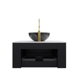 English Elm Muri Floating Bathroom Vanity Plywood Cabinet Sintered Stone Top Oak Drawer White+Black W2615S00264