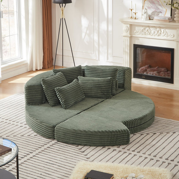English Elm 78.5-inch Corduroy Modular Convertible Sofa Bed with Circular Lounger Design W834P385982