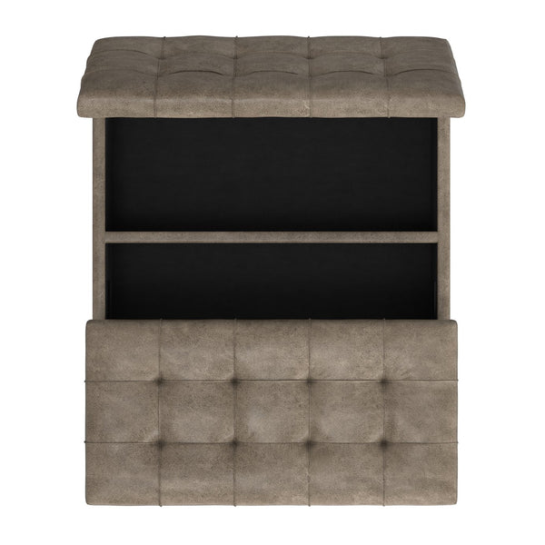 English Elm Harrison Tufted Faux Leather Storage Ottoman with Lift Top for Living Room Use B136P439027