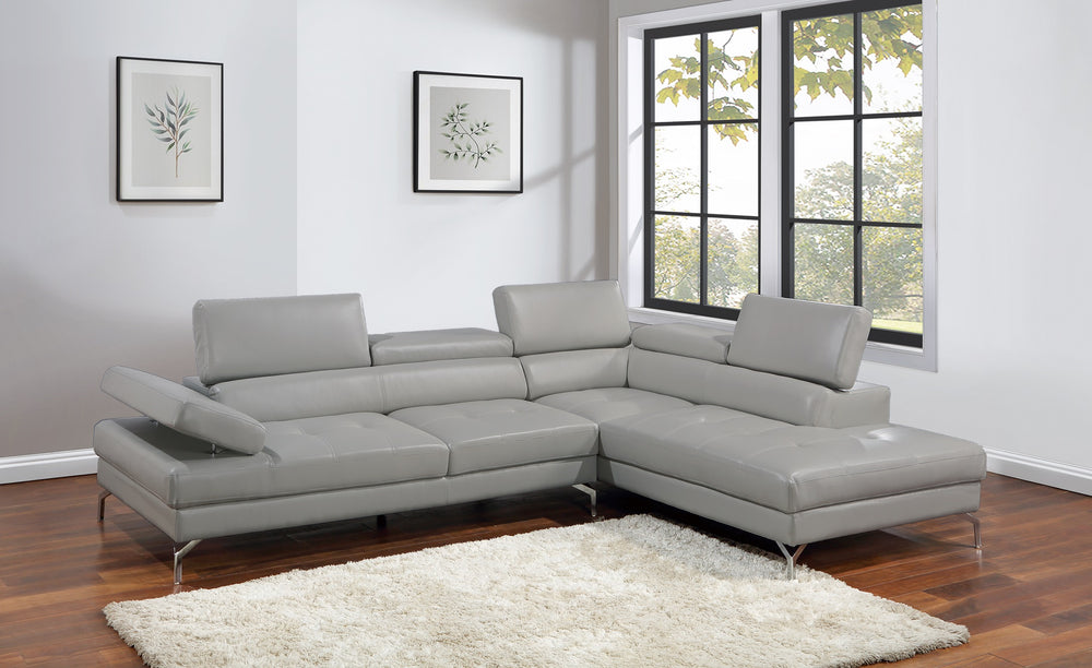 English Elm Light Gray Contemporary 2pc Sectional Sofa Set with Right Chaise, Adjustable Headrests & Armrest B011S01202