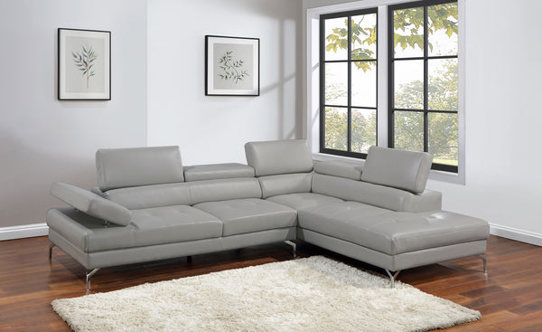 English Elm Light Gray Contemporary 2pc Sectional Sofa Set with Right Chaise, Adjustable Headrests & Armrest B011S01202