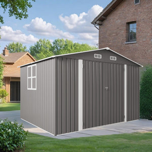 English Elm 10 X 8 Ft Galvanized Steel Outdoor Shed with Lockable Doors and Vented Window W3213S00003