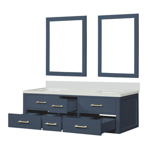 English Elm Blue Double Bath Vanity Set With White Quartz Top & 28” Mirrors – Elegant, Durable, And Functional B2731S01563