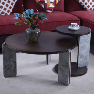 English Elm Set of 2 Round Sintered Stone Nesting Tables Sleek Modern Accent for Living Rooms W2899P405895