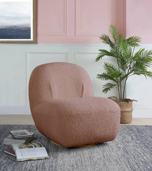 English Elm Yedaid Plush Pink Teddy Sherpa Accent Chair with 360° Swivel, Wooden Frame, Cozy Modern Seat B2726P271000