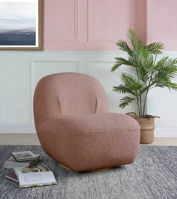 English Elm Yedaid Plush Pink Teddy Sherpa Accent Chair with 360° Swivel, Wooden Frame, Cozy Modern Seat B2726P271000