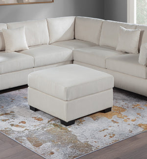 English Elm L-Sectional Corduroy 4-Piece L-Shaped Sectional Sofa Set with Ottoman, Plush Back Cushions & Throw Pillows Beige 34 L x 26 W x 46 H B011S01770