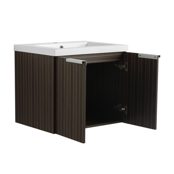 English Elm 24 Inch Silver-Brown Stripe Wall-Mounted Vanity with Resin Sink, Soft-Close Doors & Ample Storage W999P204936