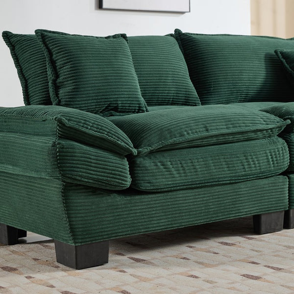 English Elm Corduroy Modern Sofa Sleeper Loveseat with Double-Layer Cushions, Two Pillows, Sturdy Frame 84" Green W676P227343