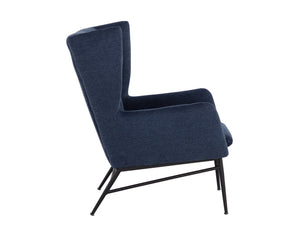 Sunpan Kasen Lounge Chair - Contemporary Belfast Navy Wingback Design With Tufted Seat & Black Frame Blue Fabric 111902