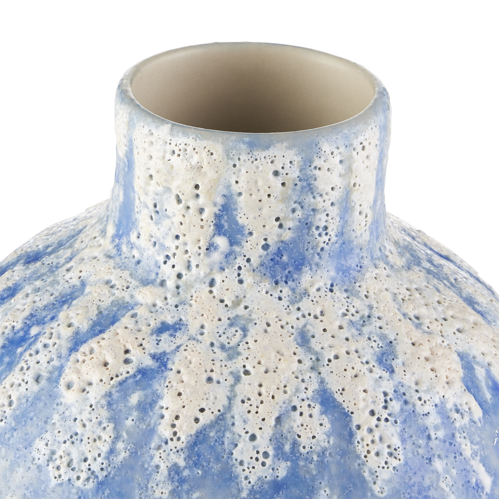 Paros Blue Vase Set of 4 - Artisan Crafted Mediterranean Decor with Reactive Glaze & Coastal Charm