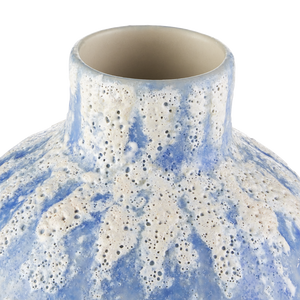 Paros Blue Vase Set of 4 - Artisan Crafted Mediterranean Decor with Reactive Glaze & Coastal Charm