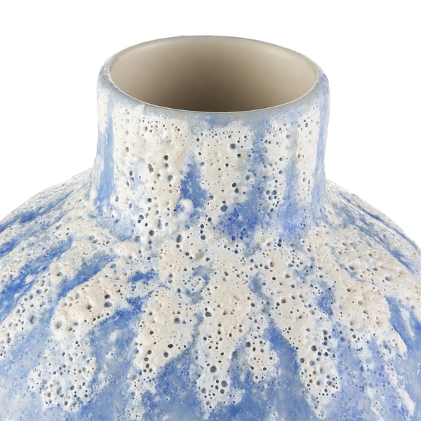 Paros Blue Vase Set of 4 - Artisan Crafted Mediterranean Decor with Reactive Glaze & Coastal Charm