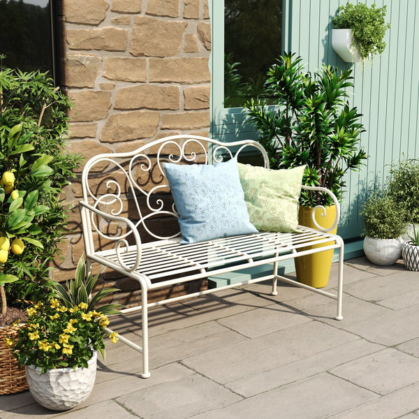 English Elm Christopher Knight Home® - Sunnydaze Iron Garden Bench with 41" Spacious Seating for Two, Timeless Elegant Outdoor Seating Design Matte White N775P206861W