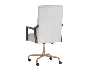 Sunpan COLLIN Office Chair - Luxurious Saloon Light Grey Leather with Warm Oak Arms for Elegance & Comfort 110541