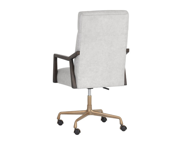 Sunpan COLLIN Office Chair - Luxurious Saloon Light Grey Leather with Warm Oak Arms for Elegance & Comfort 110541