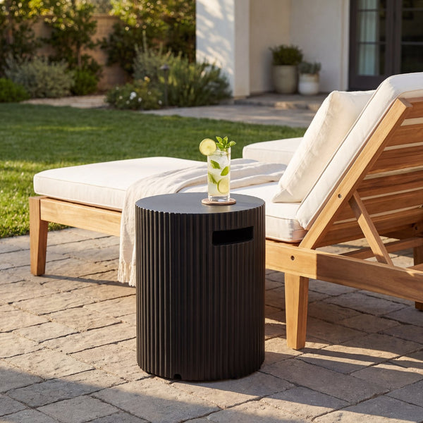 English Elm 16x20 Mgo Concrete Ribbed Outdoor Side Table with Hidden Propane Tank Storage Matte Black N772P293120B