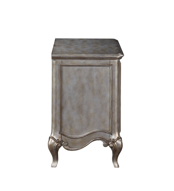 English Elm Esteban Antique Champagne Nightstand with Mirrored Fronts, Felt-Lined Drawer, Crystal Knobs B2726P257373
