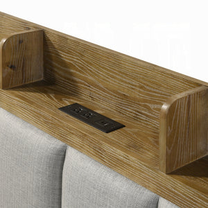 English Elm Transitional King Bed Upholstered Headboard Wood Frame with Built in Usb Charging B2741S00758