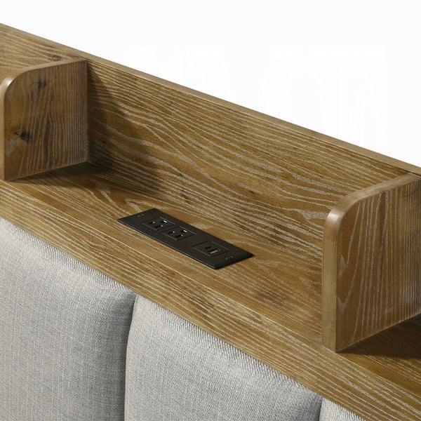 English Elm Transitional King Bed Upholstered Headboard Wood Frame with Built in Usb Charging B2741S00758