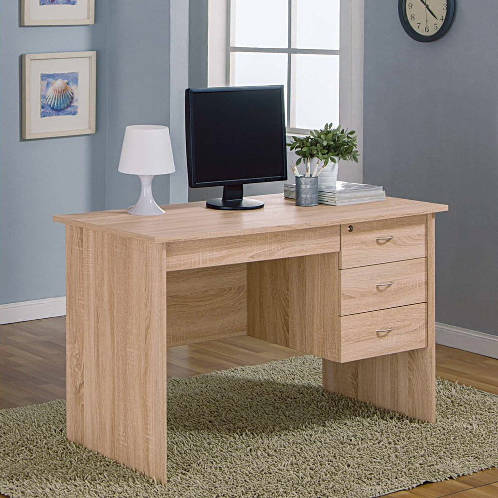 English Elm Three Locking Drawers Desk with Modesty Panel, Lockable Storage & Metal Curved Handles for Home Office B107P269951