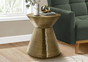 English Elm Accent Drum End Table with Hammered Metal Finish — 22" Handcrafted Cone Shape for Chic Living Spaces Gold 23 L x 23 W x 19 H B2710P219458