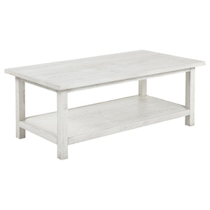 English Elm Castleton Farmhouse Distressed White Coffee and End Table Set with Open Shelving B062S01641