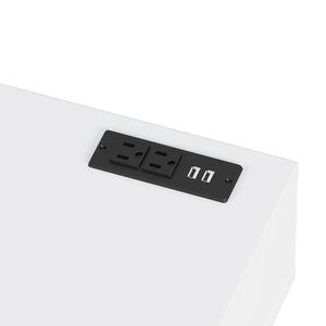 English Elm 39" Retro Bohemian Makeup Vanity Set with Rattan Drawers, USB Charging Port, Cushioned Stool, 4-Drawer Storage White 44.1 L x 18.75 W x 10.5 H N733P180011K