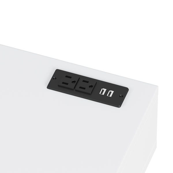 English Elm 39" Retro Bohemian Makeup Vanity Set with Rattan Drawers, USB Charging Port, Cushioned Stool, 4-Drawer Storage White 44.1 L x 18.75 W x 10.5 H N733P180011K