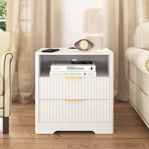 English Elm Nightstand with Usb Charging Ports Ac Outlet Night Light and Cabinet for Bedroom W1321P399421