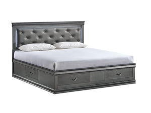 English Elm Lorana King Platform Bed with Led Lighting Tufted Faux Leather Glam Storage Frame Gray B078S00693