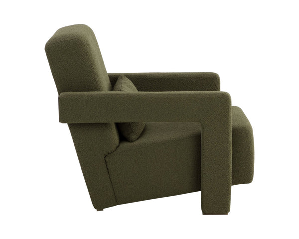 Sunpan FORESTER Lounge Chair - Sculptural Copenhagen Olive Design with Plush Comfort & Antique Gold Base 110380
