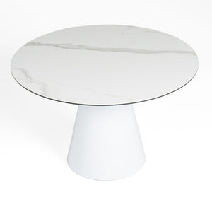 VIG Furniture Edith Modern Round White Ceramic Dining Table With Marble-Look Top & White Metal Pedestal, Seats 4 VGNSGD8744-W-DT