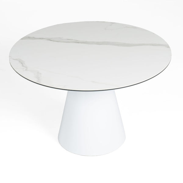 VIG Furniture Edith Modern Round White Ceramic Dining Table With Marble-Look Top & White Metal Pedestal, Seats 4 VGNSGD8744-W-DT