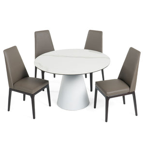 VIG Furniture Edith Modern Round White Ceramic Dining Table With Marble-Look Top & White Metal Pedestal, Seats 4 VGNSGD8744-W-DT