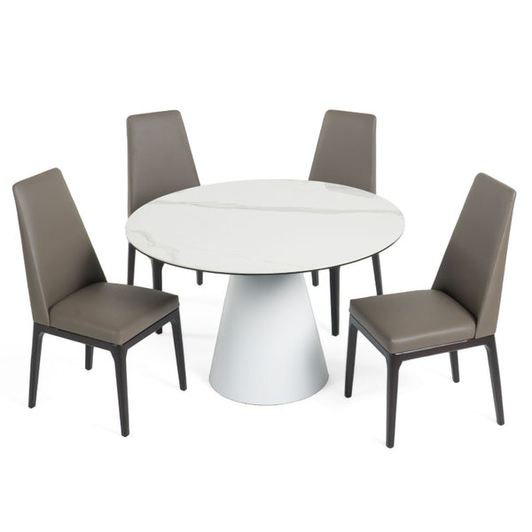 VIG Furniture Edith Modern Round White Ceramic Dining Table With Marble-Look Top & White Metal Pedestal, Seats 4 VGNSGD8744-W-DT